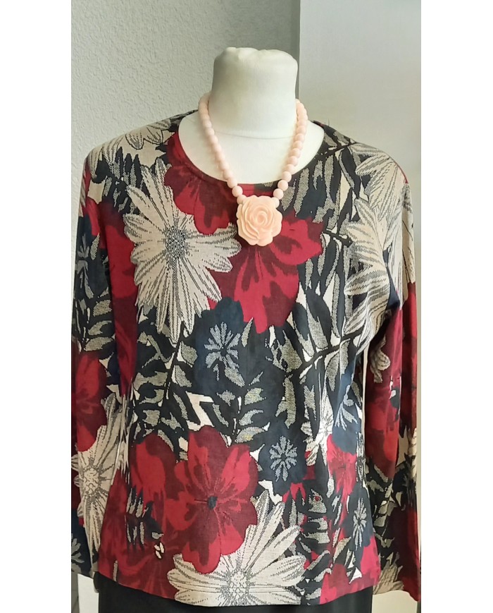 Tunique longues manches noir/rouge/ecru