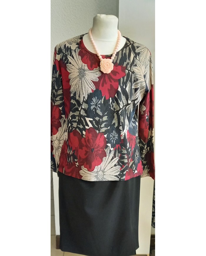 Tunique longues manches noir/rouge/ecru